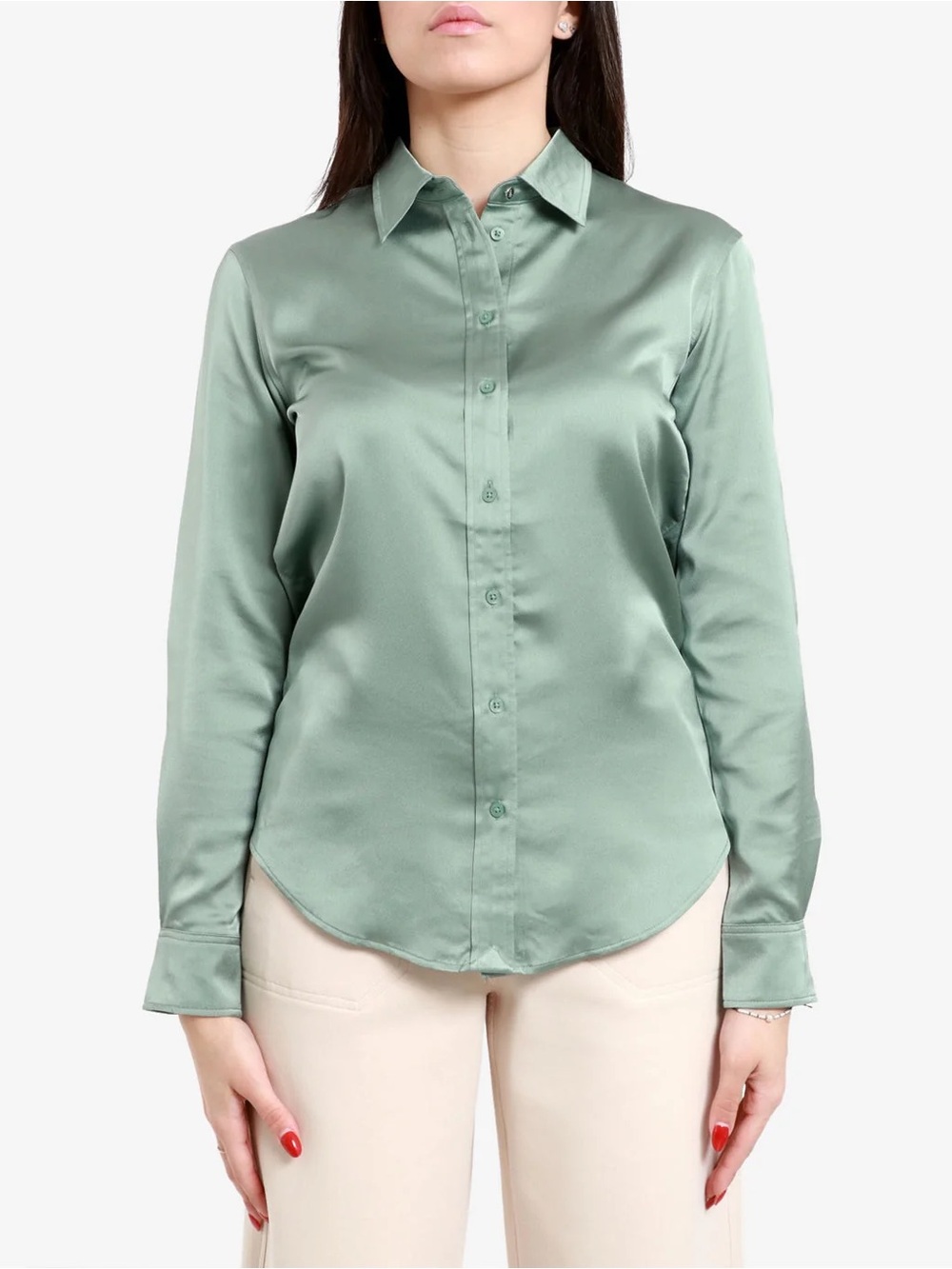 Ralph Lauren Satin Button-Front Shirt - Sage Green